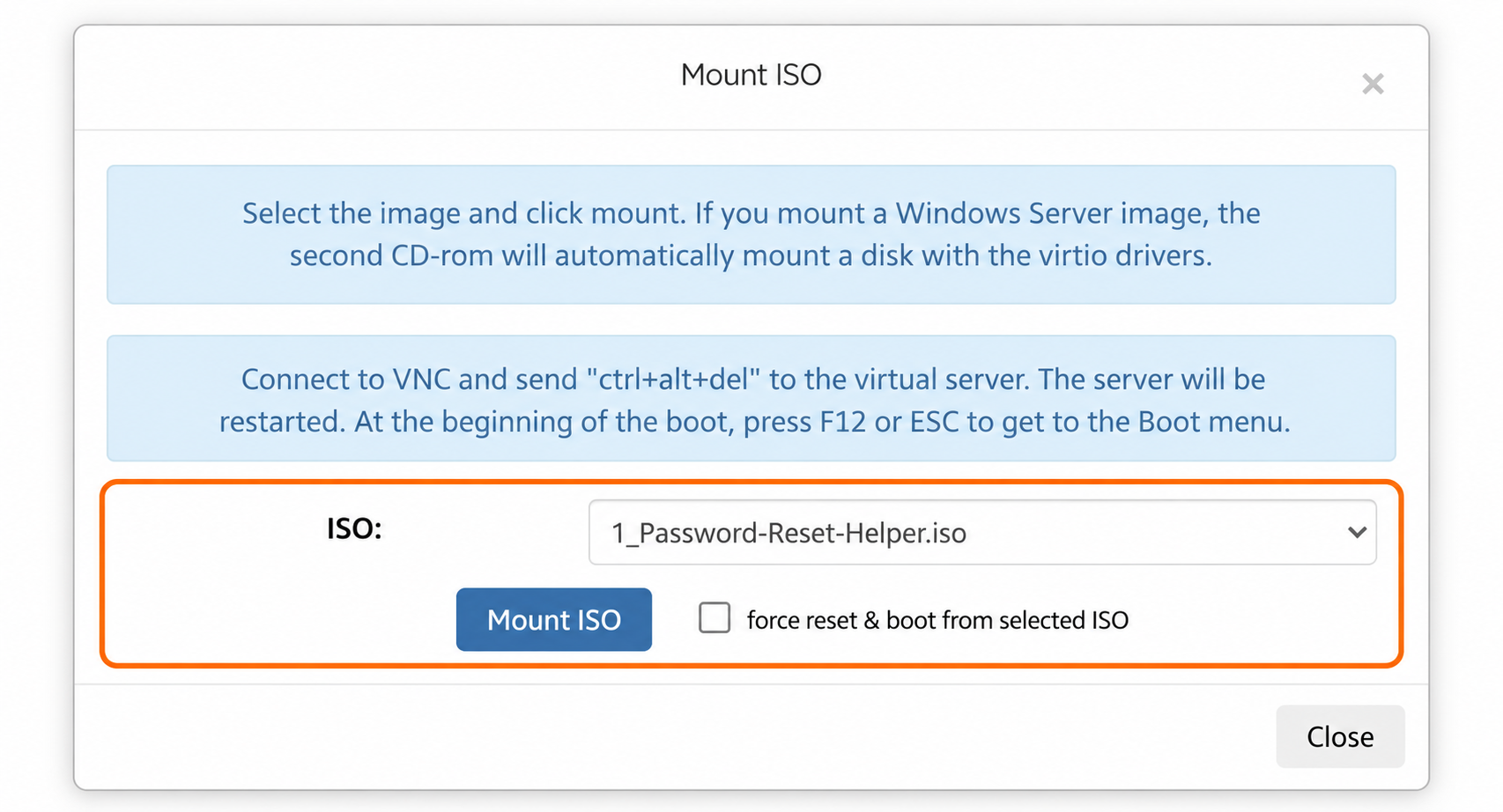 Select the Password Reset Helper ISO