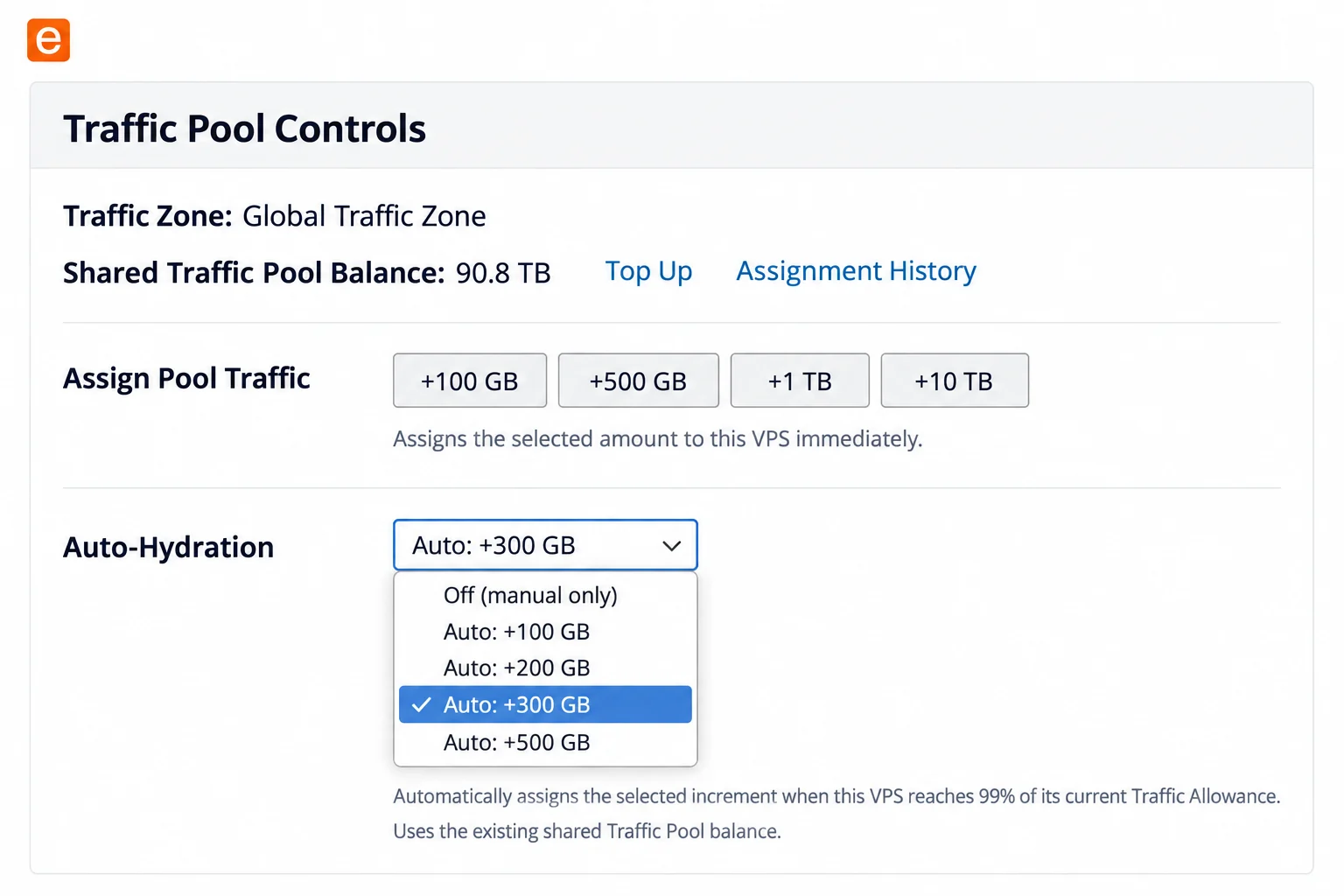 EDIS Global shared Traffic Pool assignment and Auto-Hydration controls