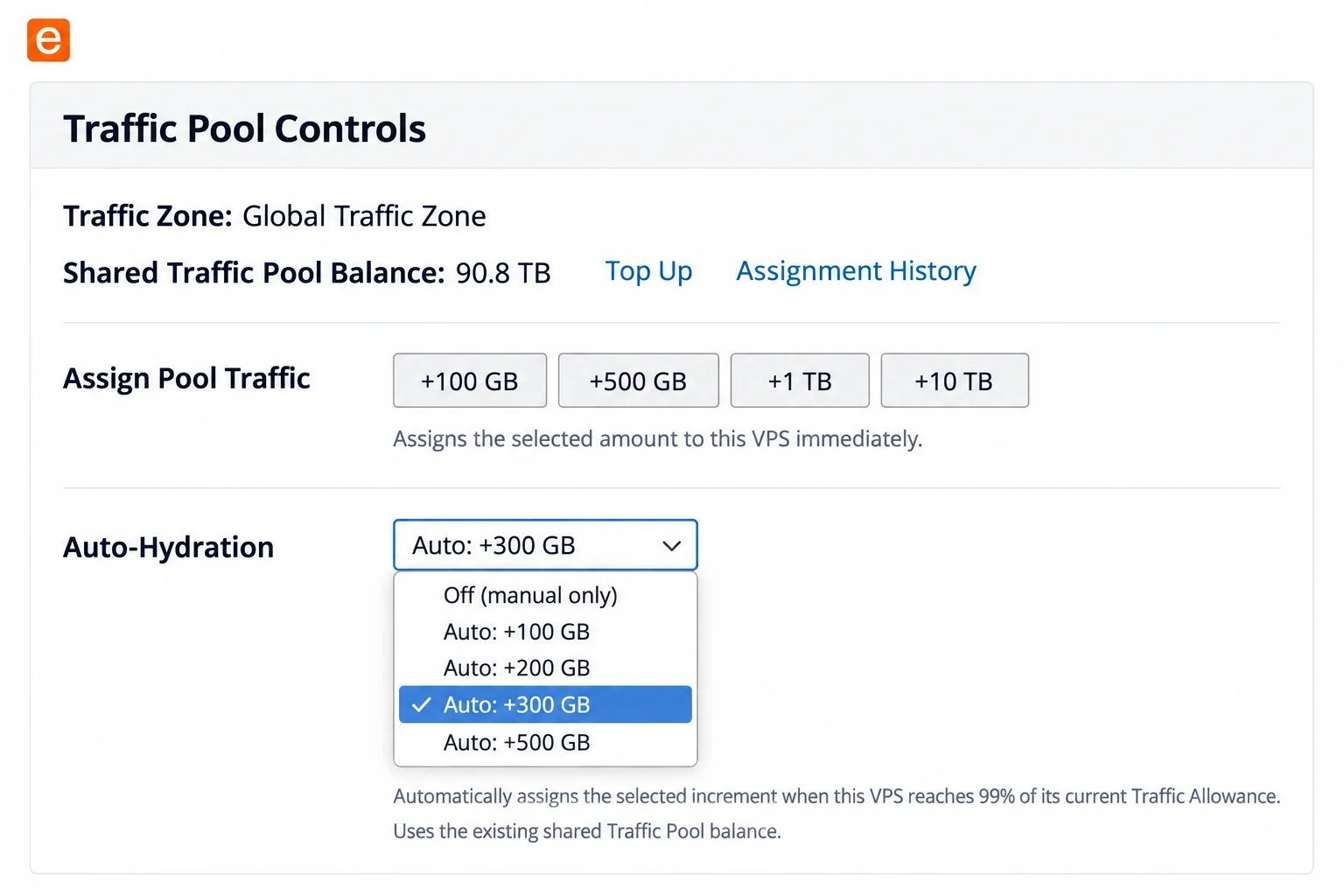 EDIS Global shared Traffic Pool assignment and Auto-Hydration controls