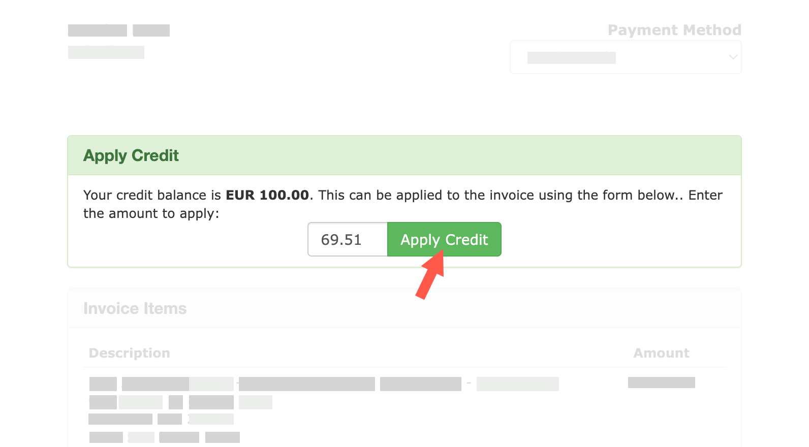Apply account credit to an invoice
