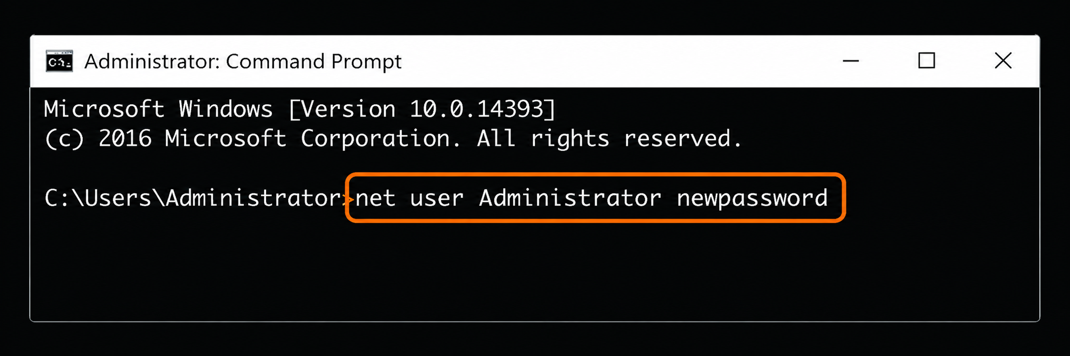 Elevated Command Prompt showing the net user command with a password placeholder