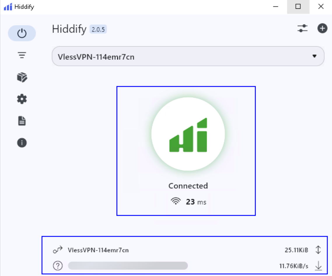 HiddifySuccefullyconectedtoVPNserver