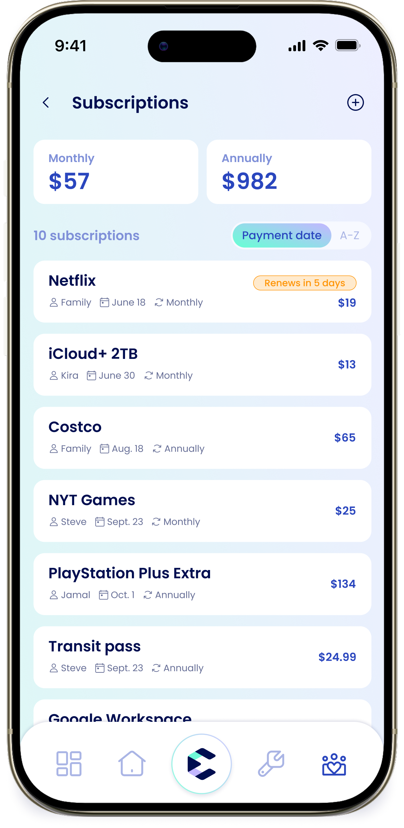 Subscriptions List