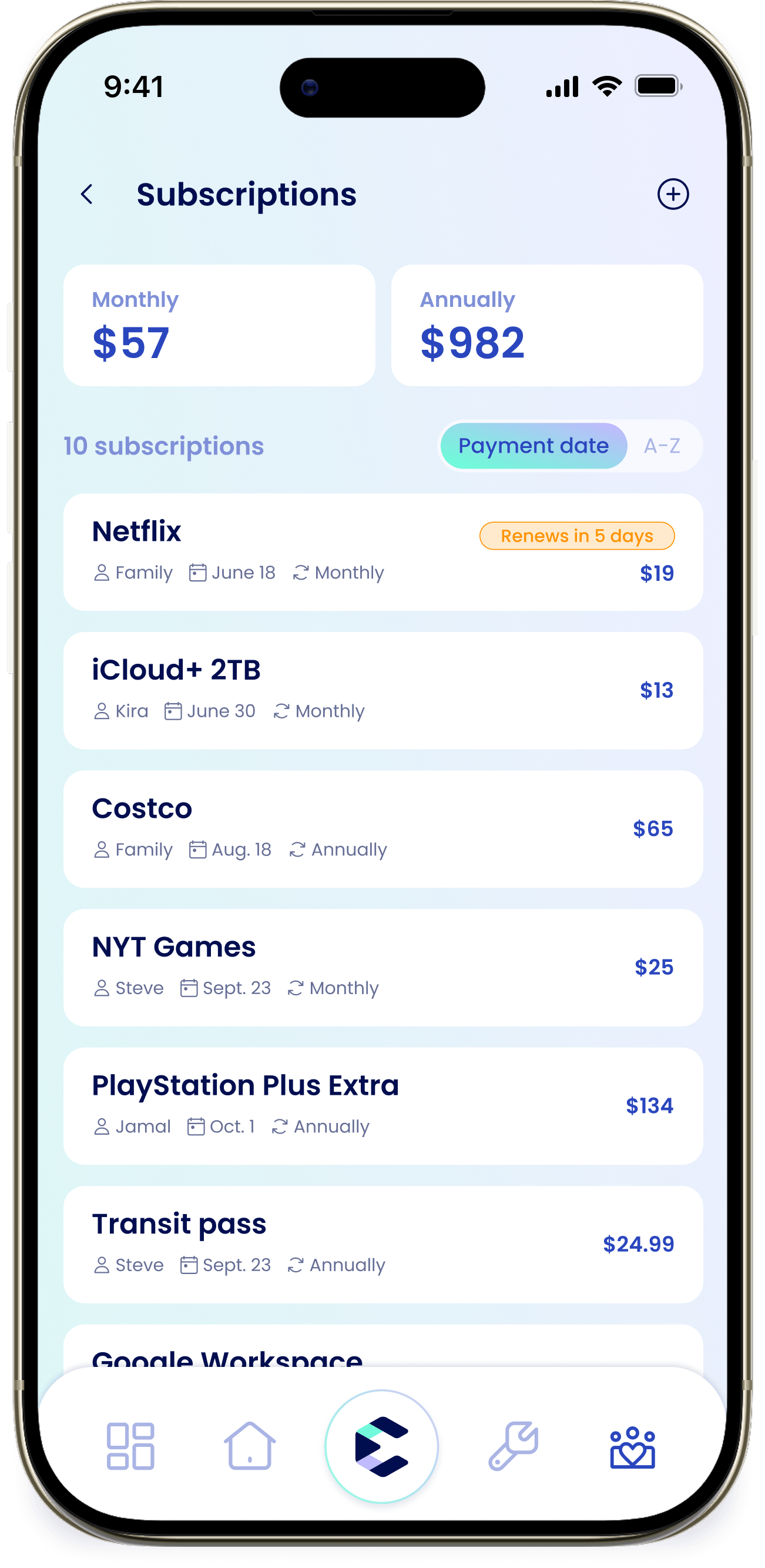 Subscriptions List Subscriptions List