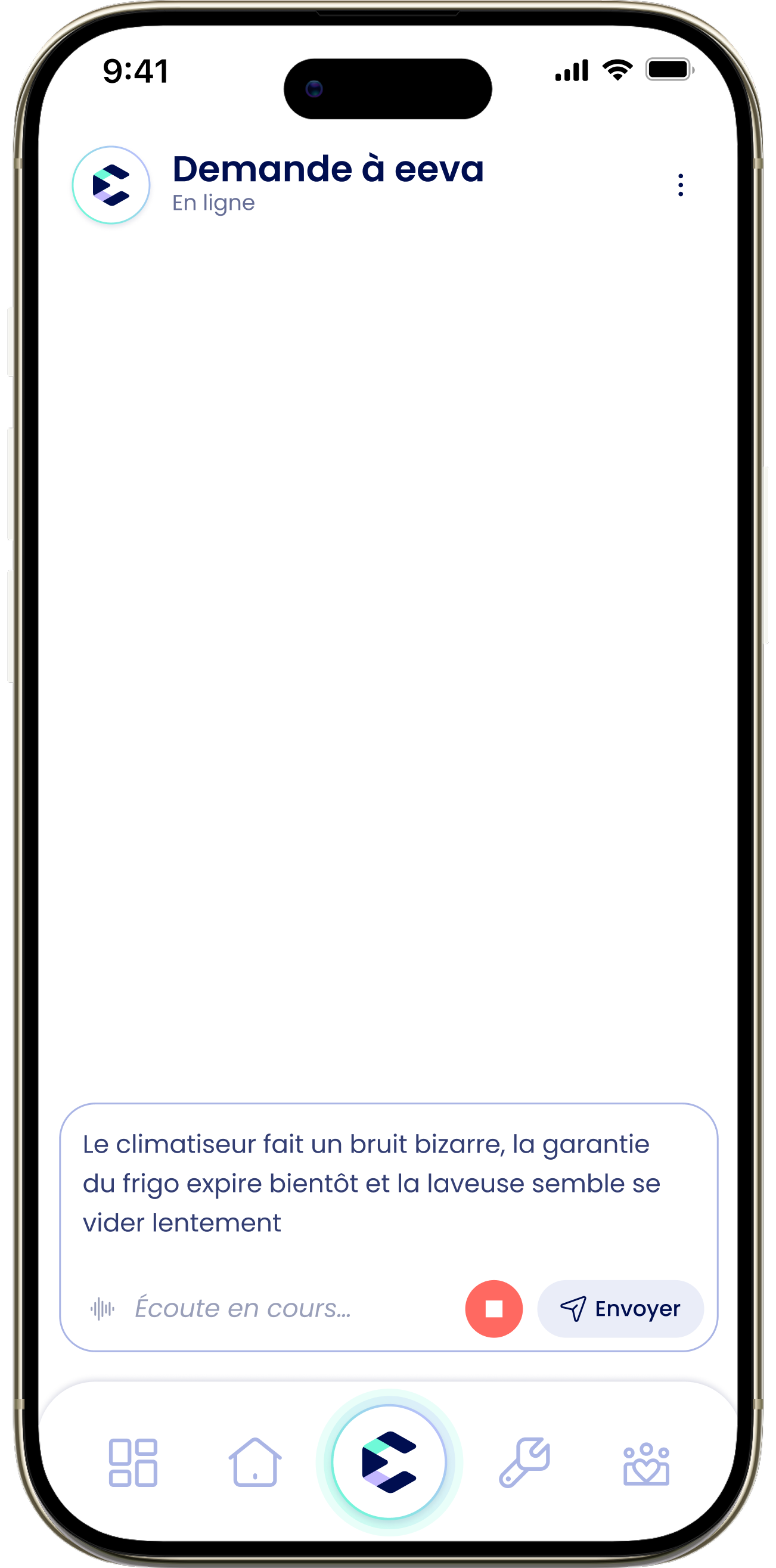La zone de texte en mode enregistrement, avec « Écoute en cours… »