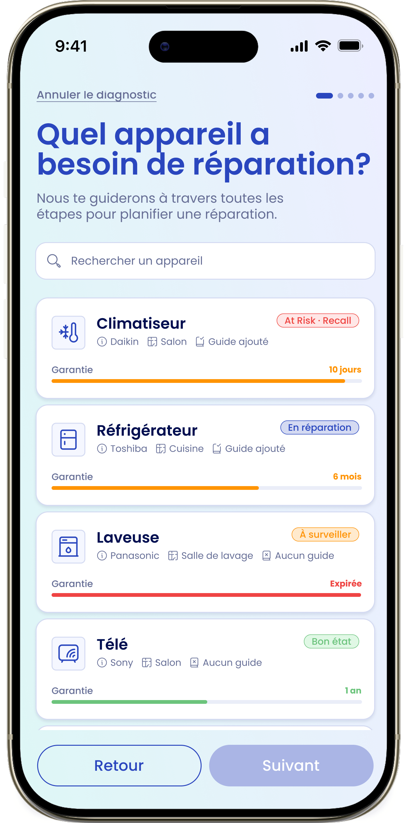 Tri des réparations, étape 1 L'étape 1 du diagnostic : Quel appareil a besoin de réparation?