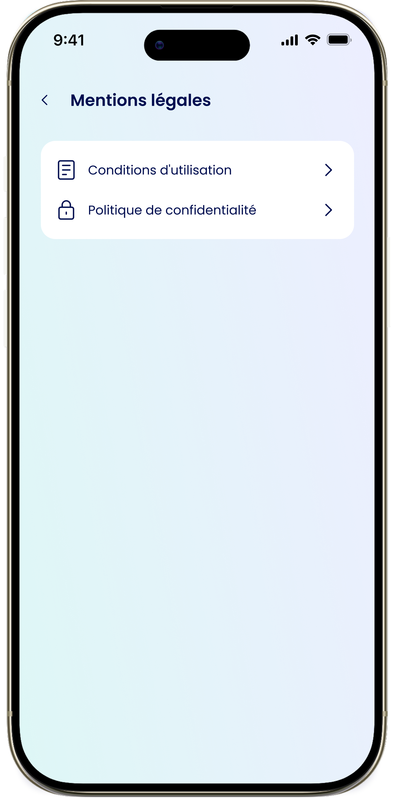 L'écran Mentions légales