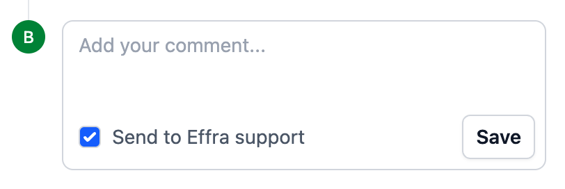 Send to Effra support Screenshot showing how to contact Effra support
