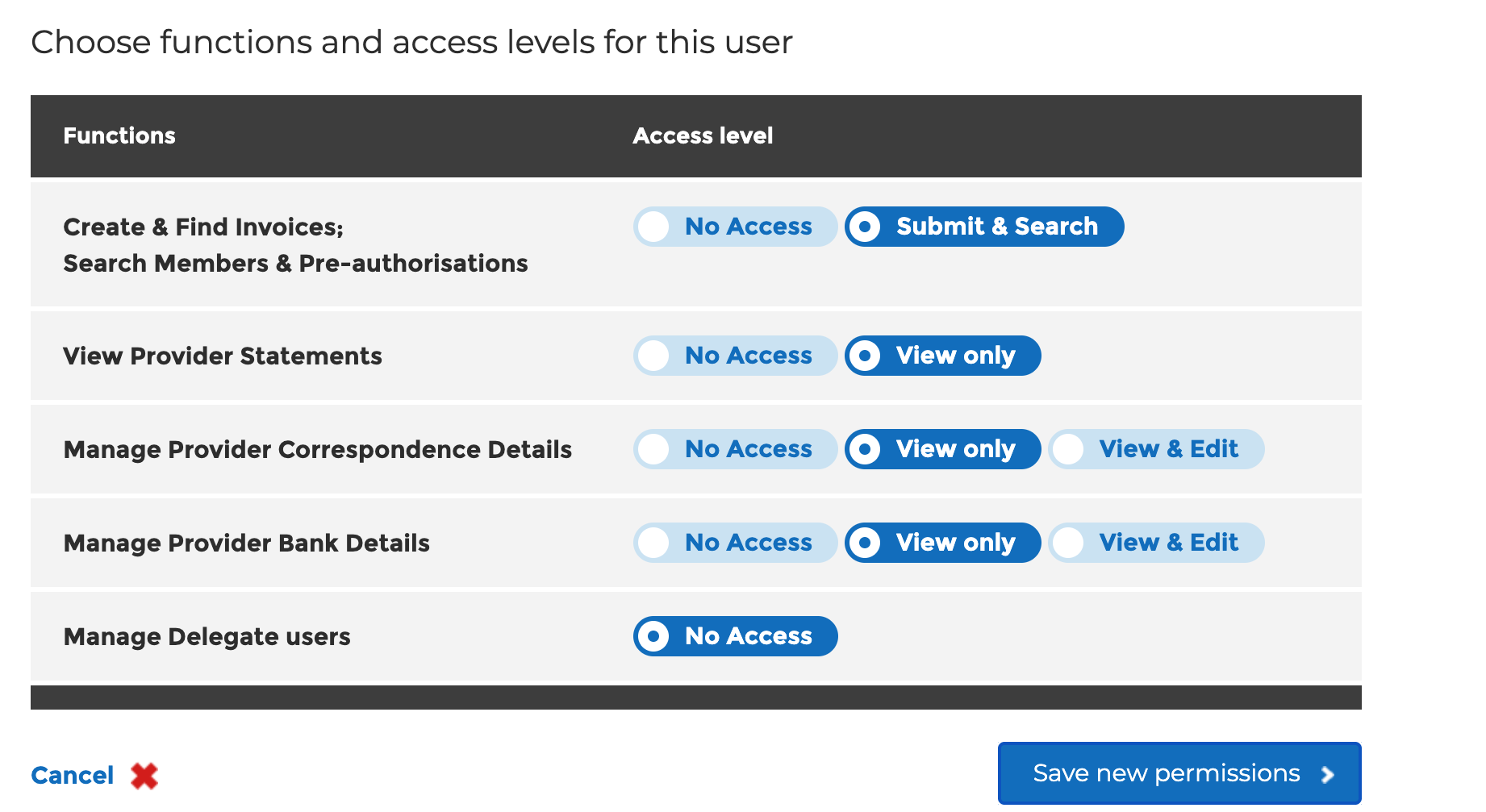 Permissions Screenshot showing the permissions screen