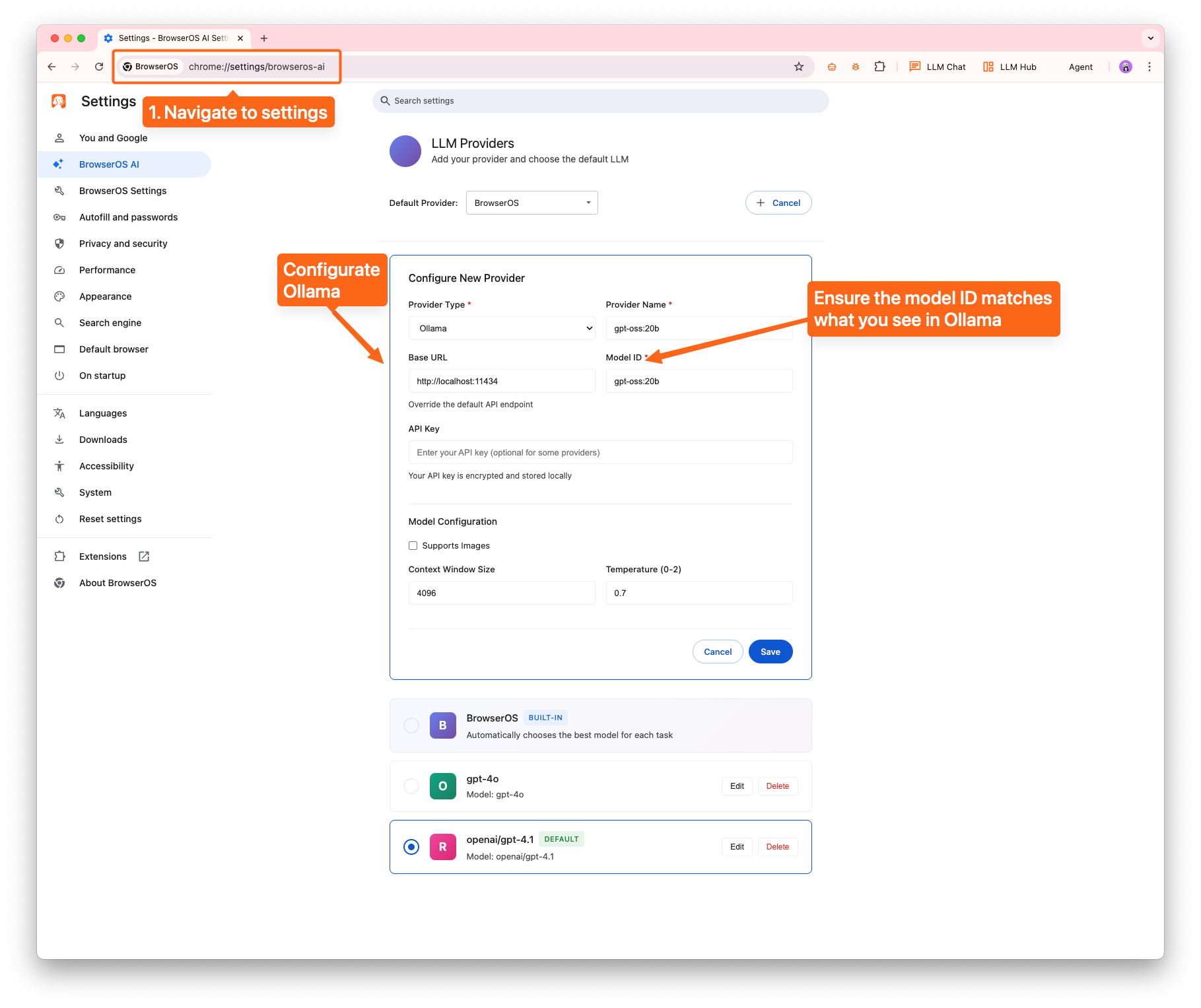 Navigate to settings page