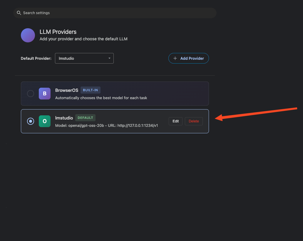 Change the default provider to lmstudio