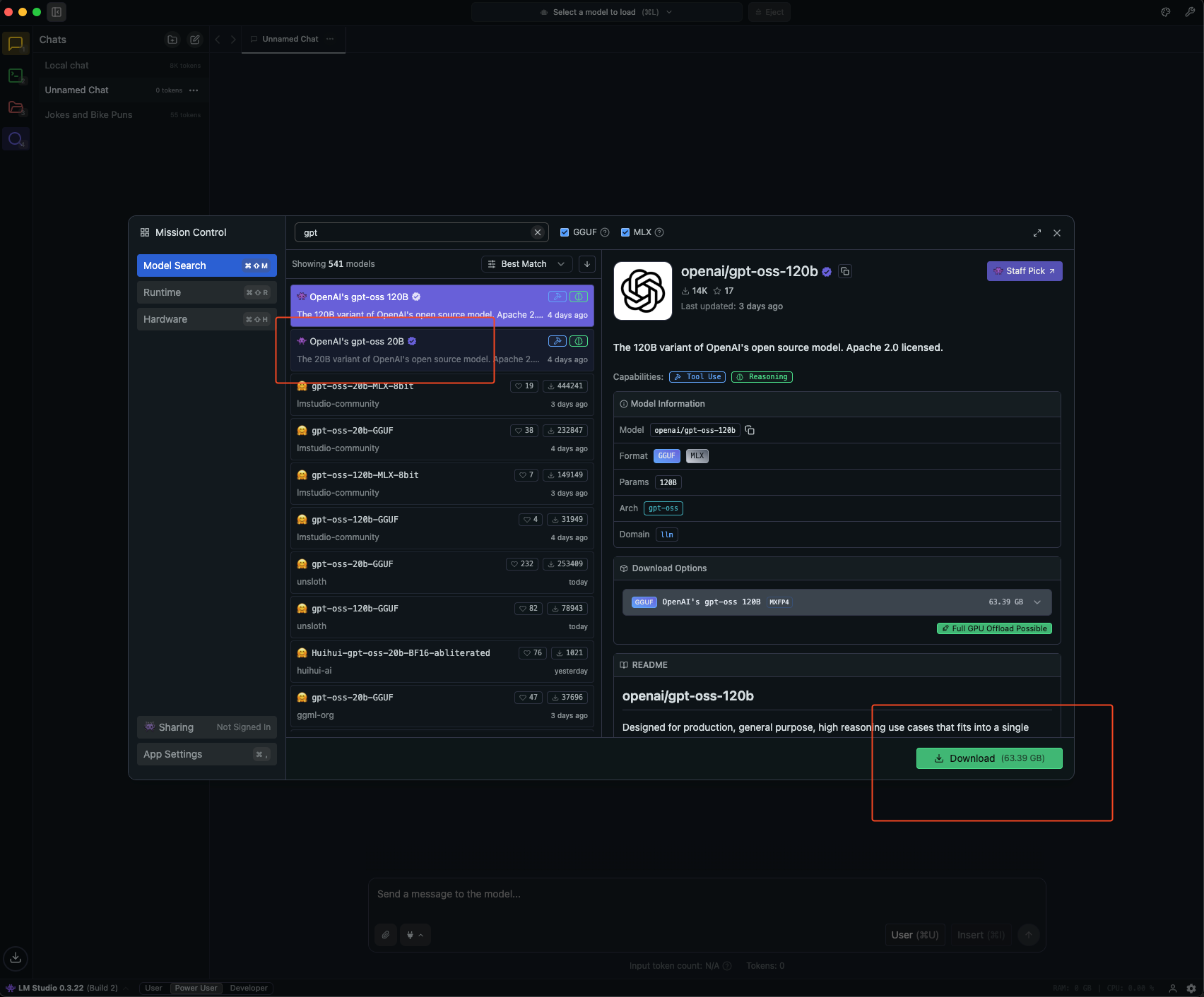 Search for gpt-oss-20b and click Download