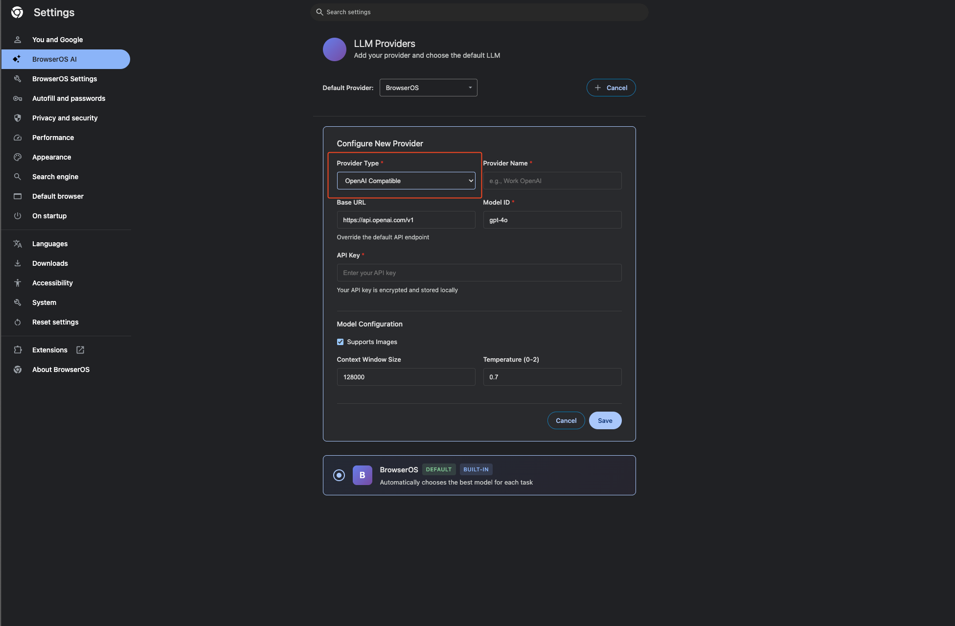 Choose Provider Type as OpenAI Compatible
