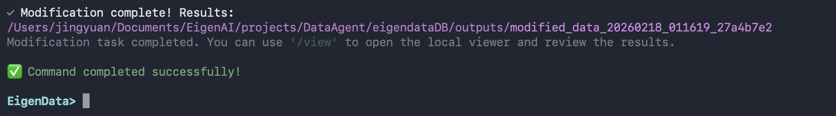Data repair completion summary with output paths