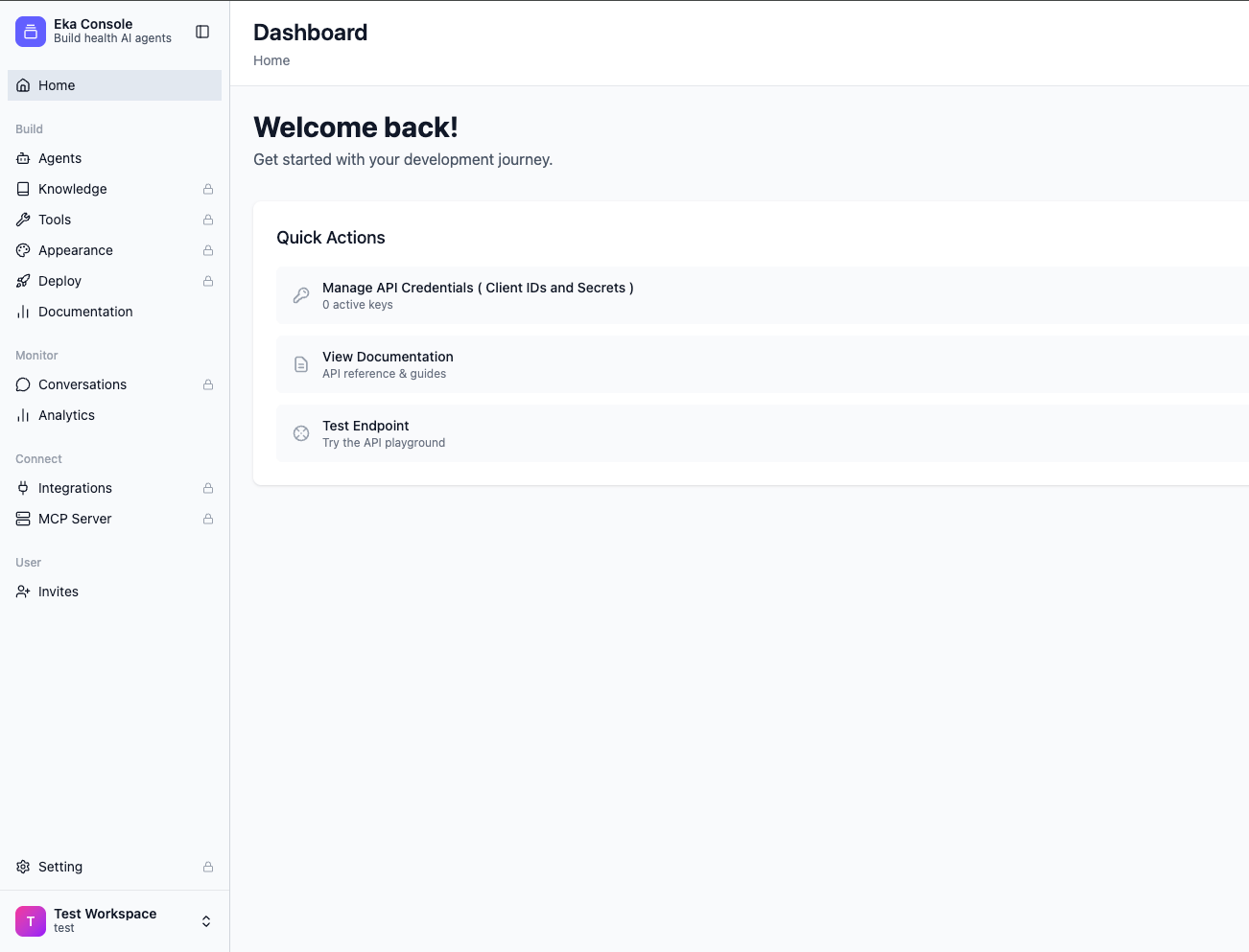 Eka dashboard after signup