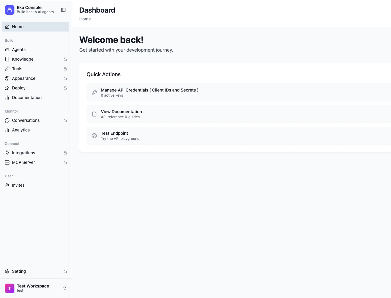 Eka dashboard after signup