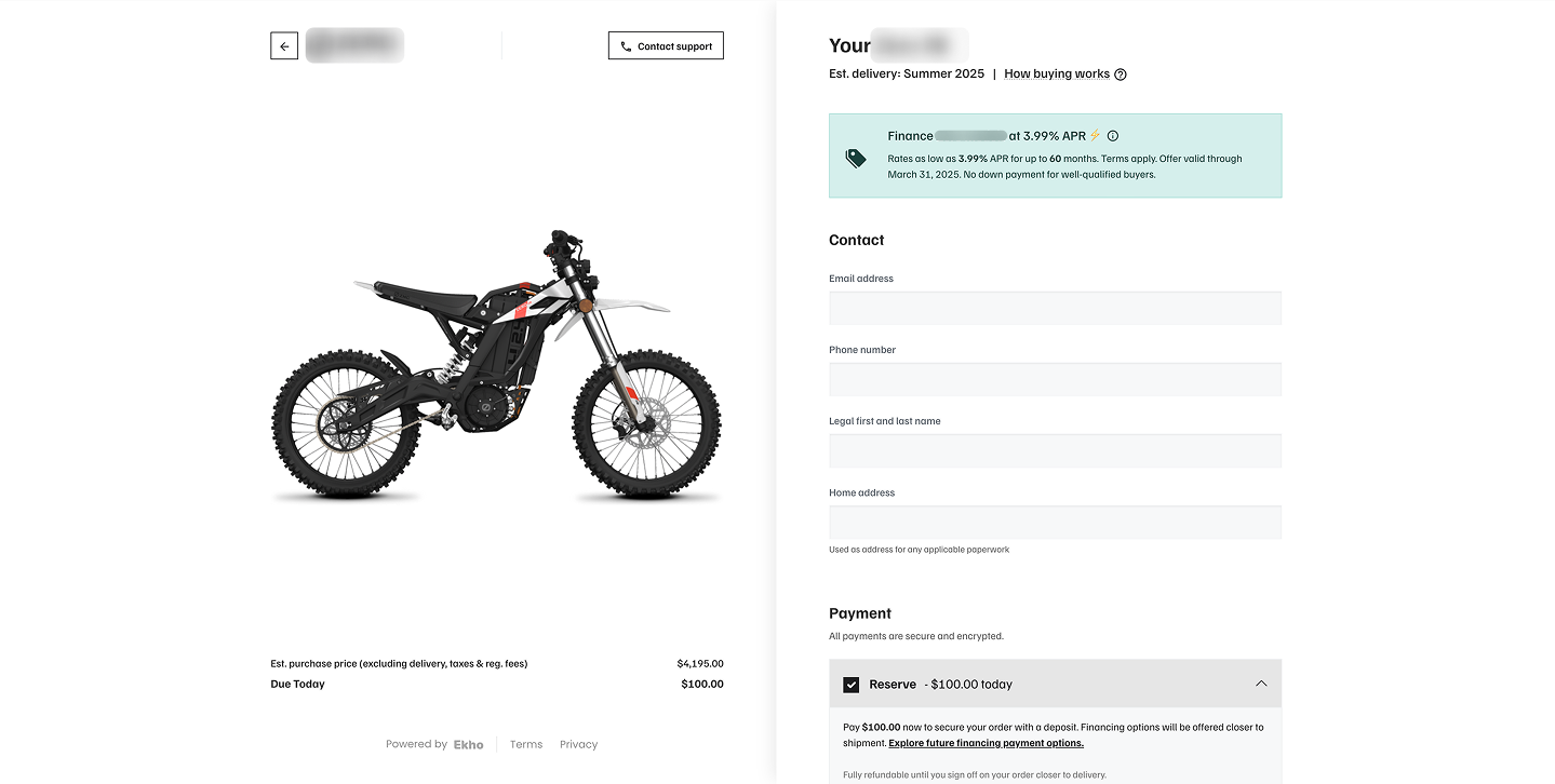A preorder page showing a vehicle and a reservation payment