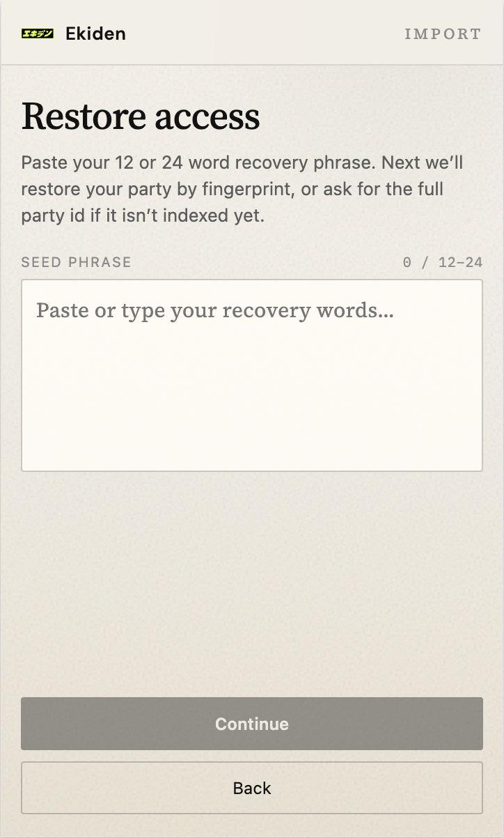 Import an existing wallet using a recovery phrase