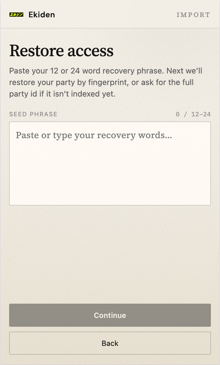 Import an existing wallet using a recovery phrase