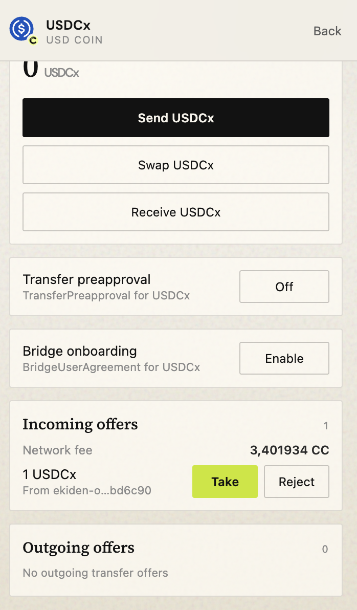 Incoming transfer offer with Accept and Reject actions