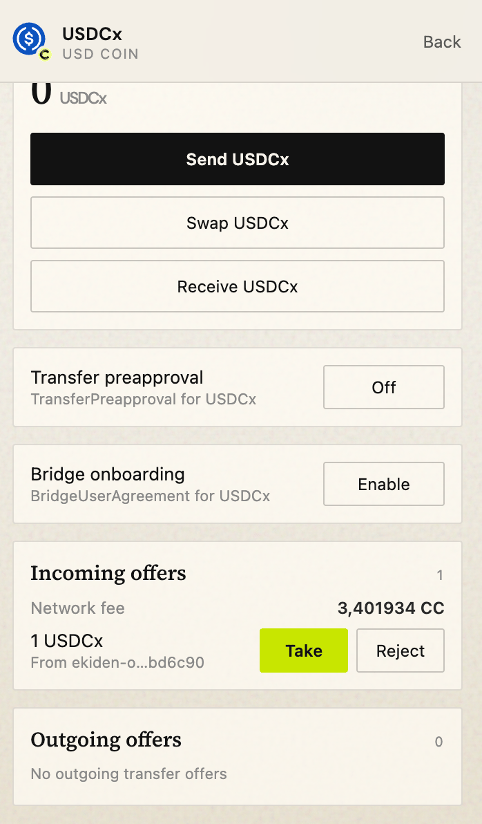 Incoming transfer offer with Accept and Reject actions