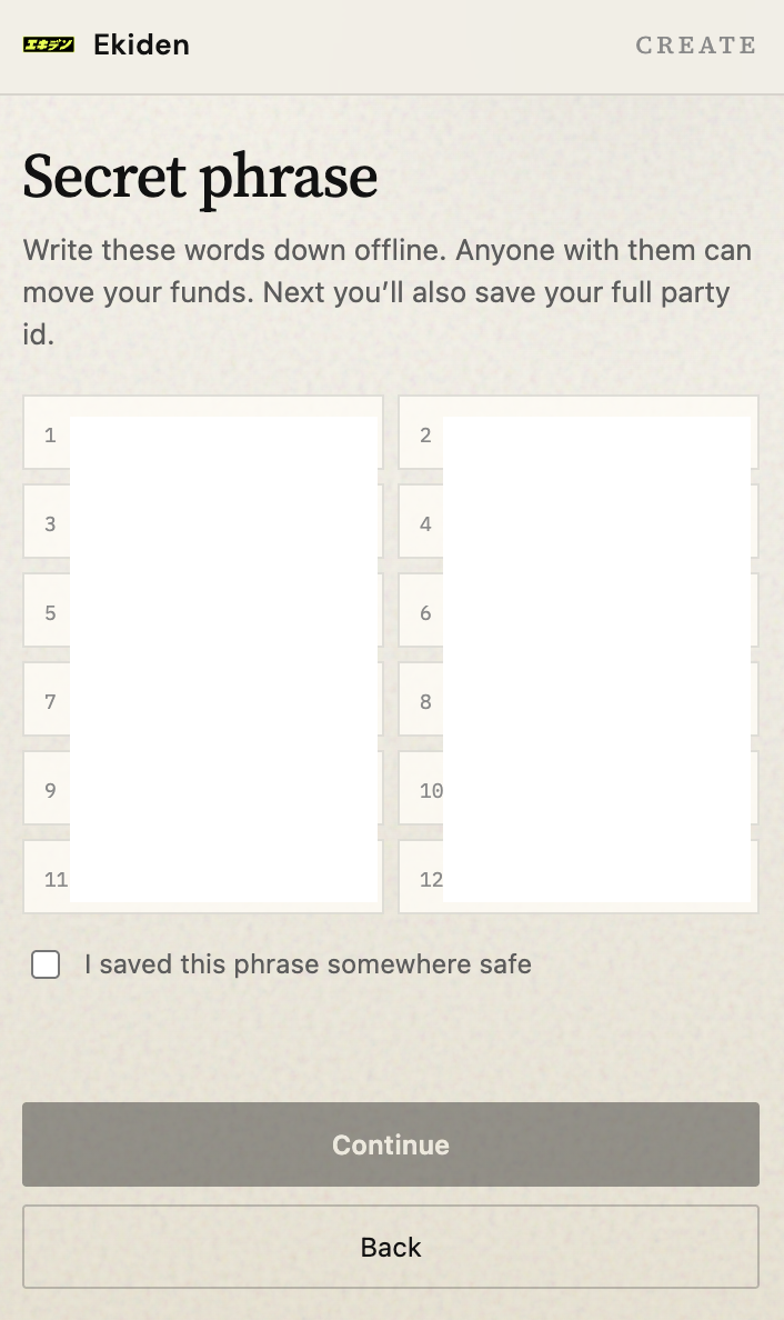 Wallet recovery phrase setup