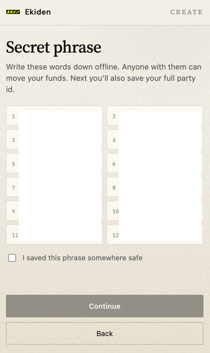 Wallet recovery phrase setup