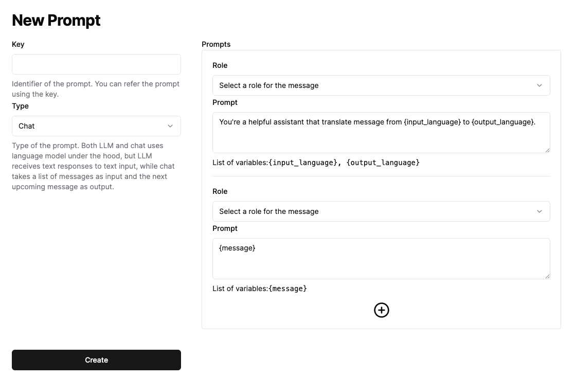 Chat-type prompt templates