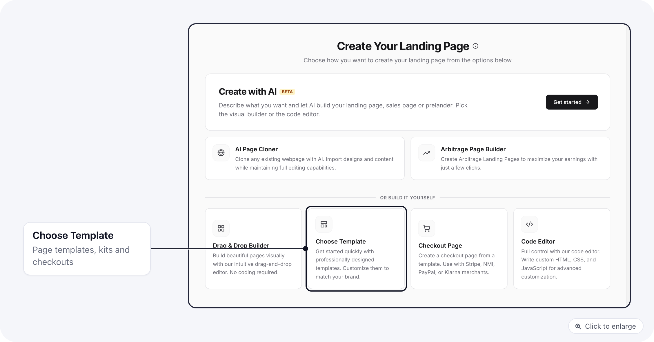 The Create Page screen with the Choose Template card, which opens the template library