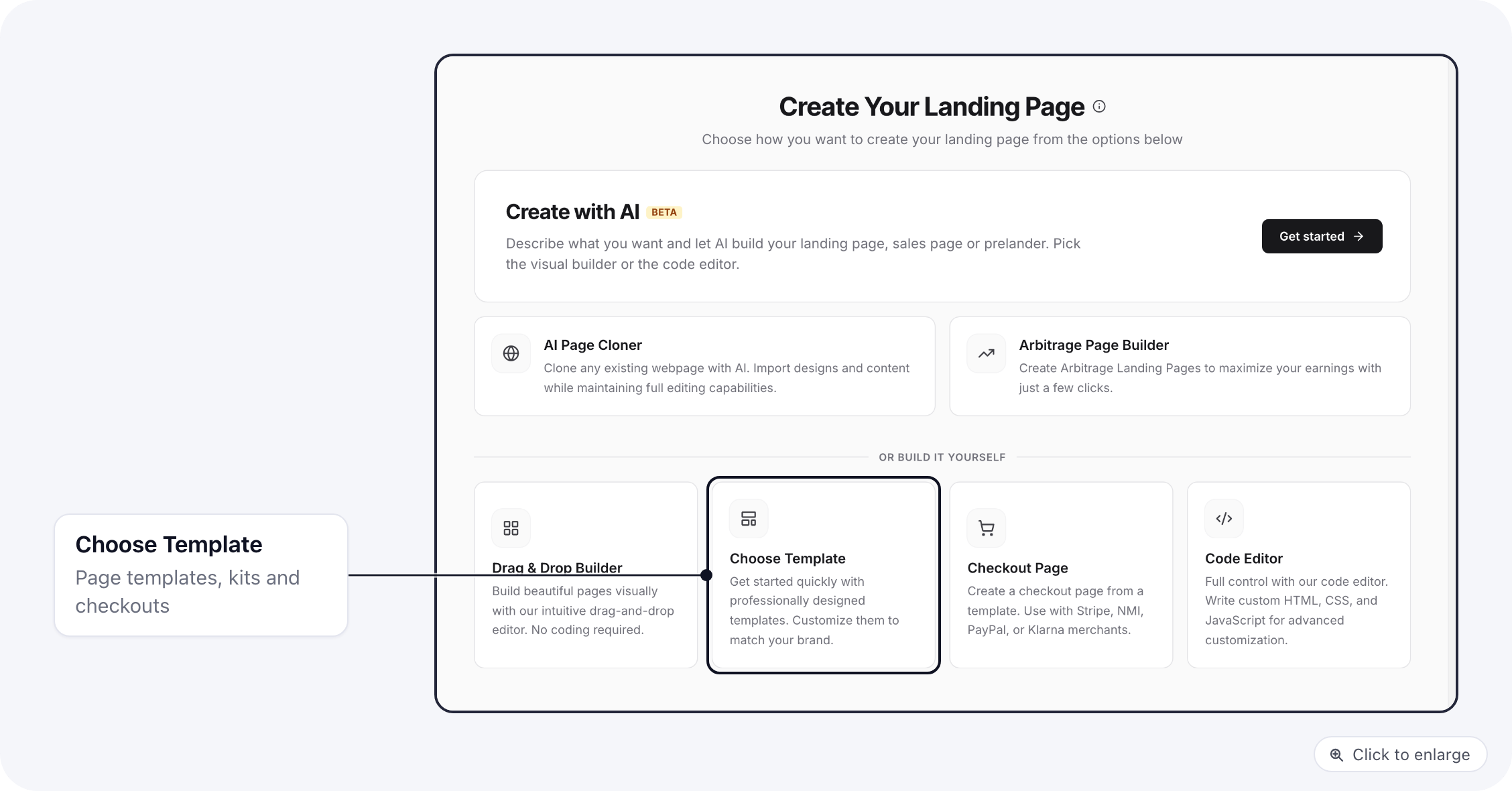 The Create Page screen with the Choose Template card, which opens the template library