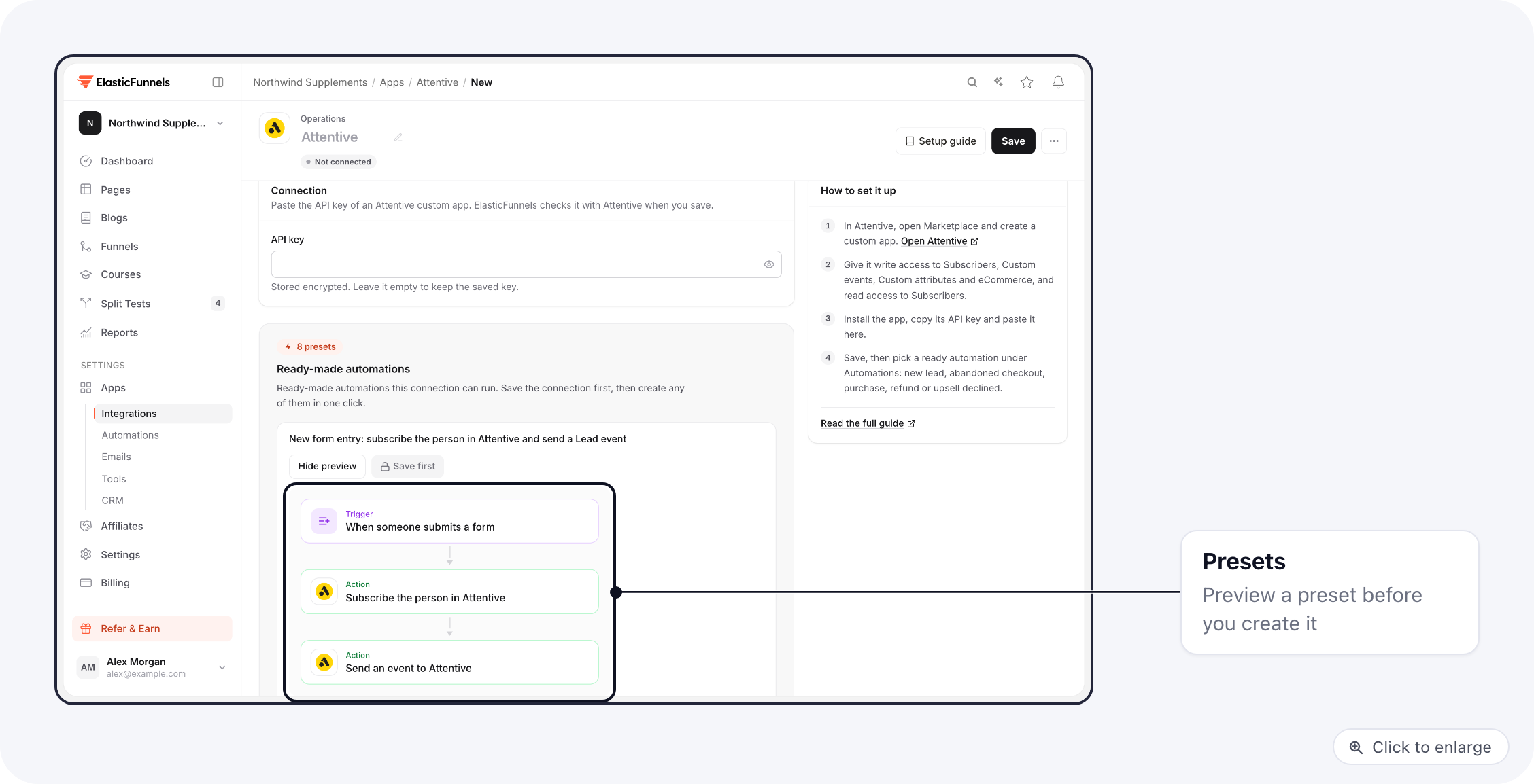 Attentive presets with the preview of the new form entry preset