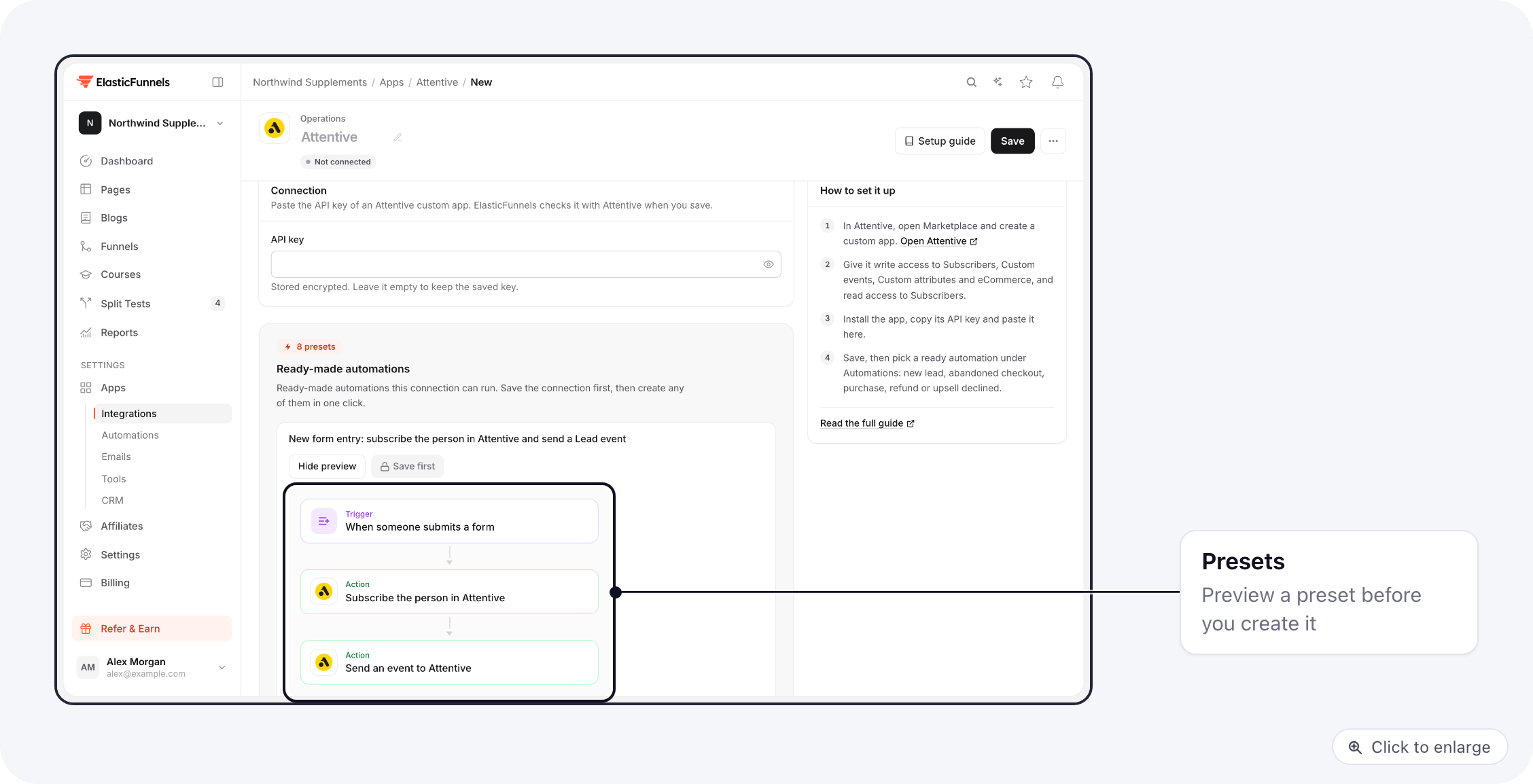 Attentive presets with the preview of the new form entry preset