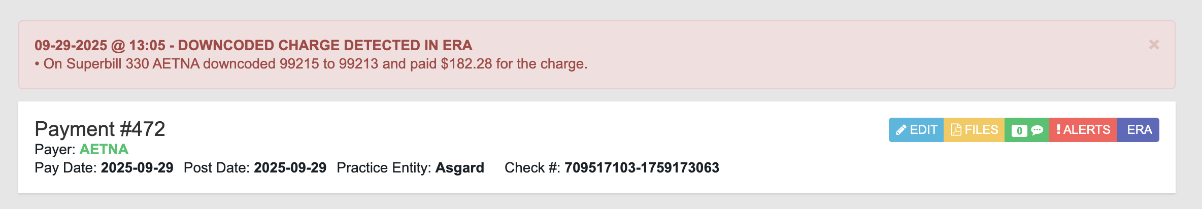 Downcoded Claim Payment Alert