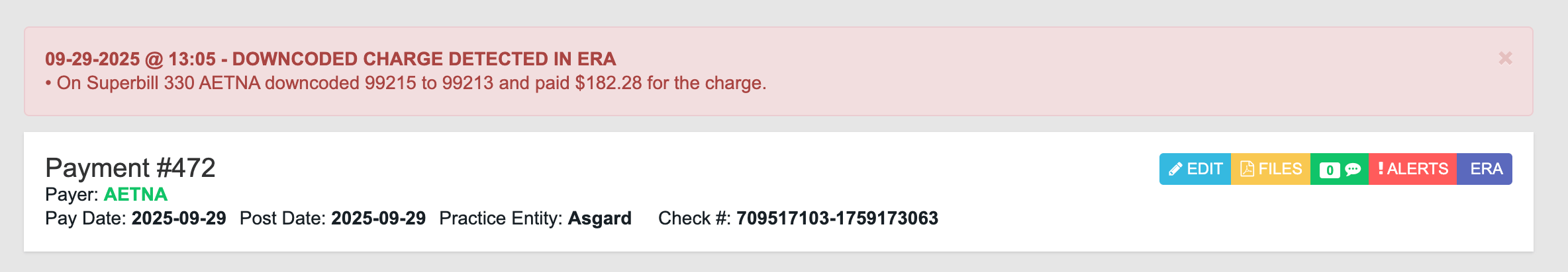 Downcoded Claim Payment Alert