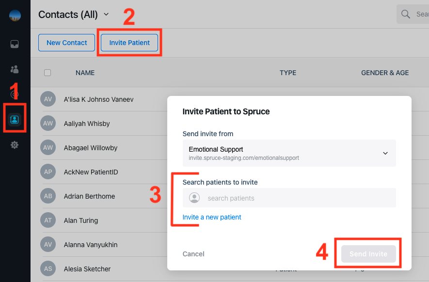 Spruce Inviting patients from Contacts.png