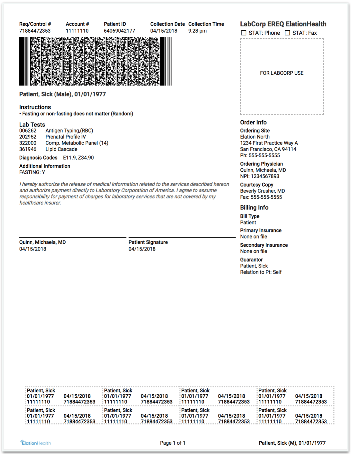Example Label Labcorp Lab Orders & Results - Using the electronic Lab Order Form - Elation ...