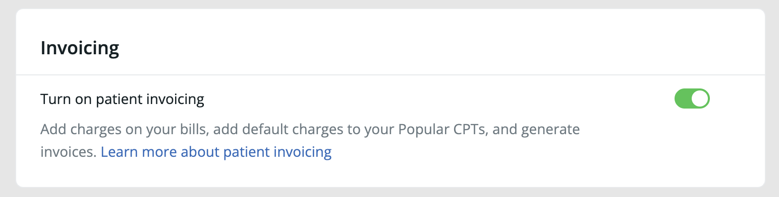 Patient Invoicing Setting
