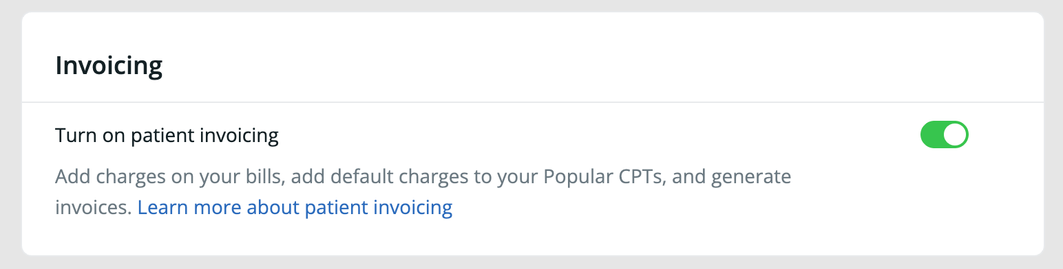 Patient Invoicing Setting