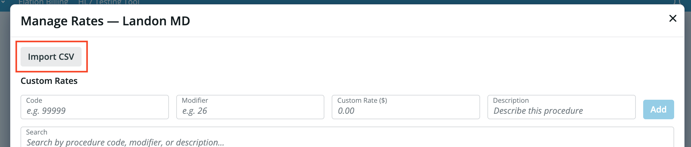Import a CSV file to update a Fee Schedule
