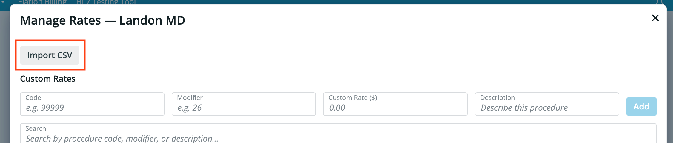 Import a CSV file to update a Fee Schedule