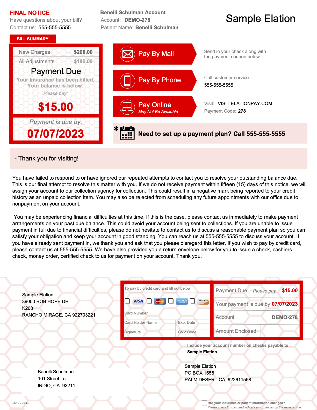 The statement's highlights are in red - the text remains black and gray.