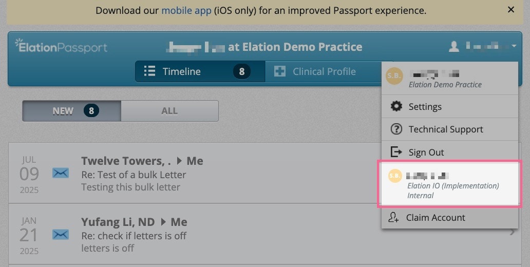 Switch views to see correct practice in Passport