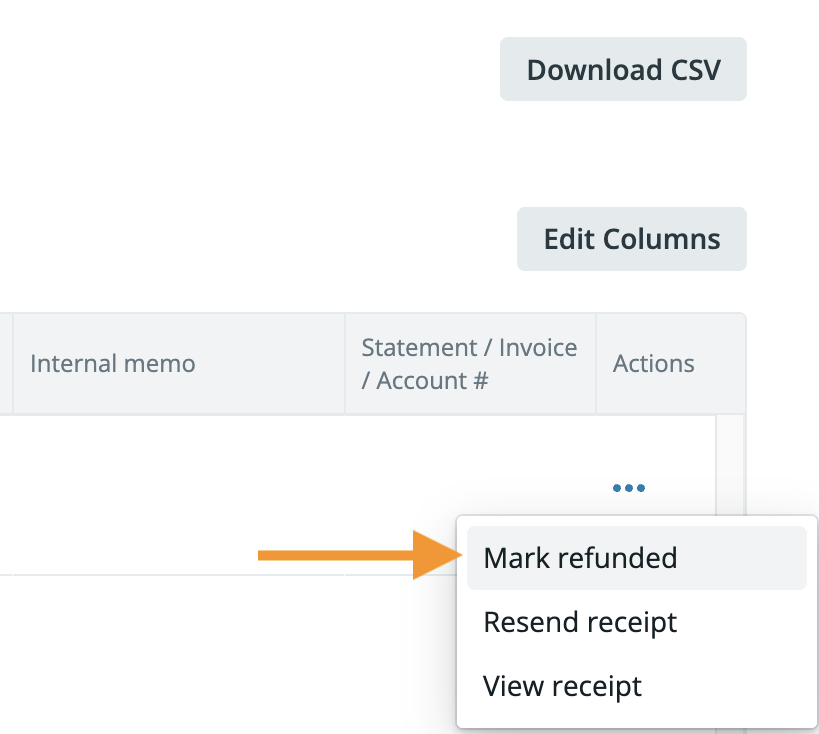 A zoomed-in view of the previous image, focused on the Mark Refunded option
