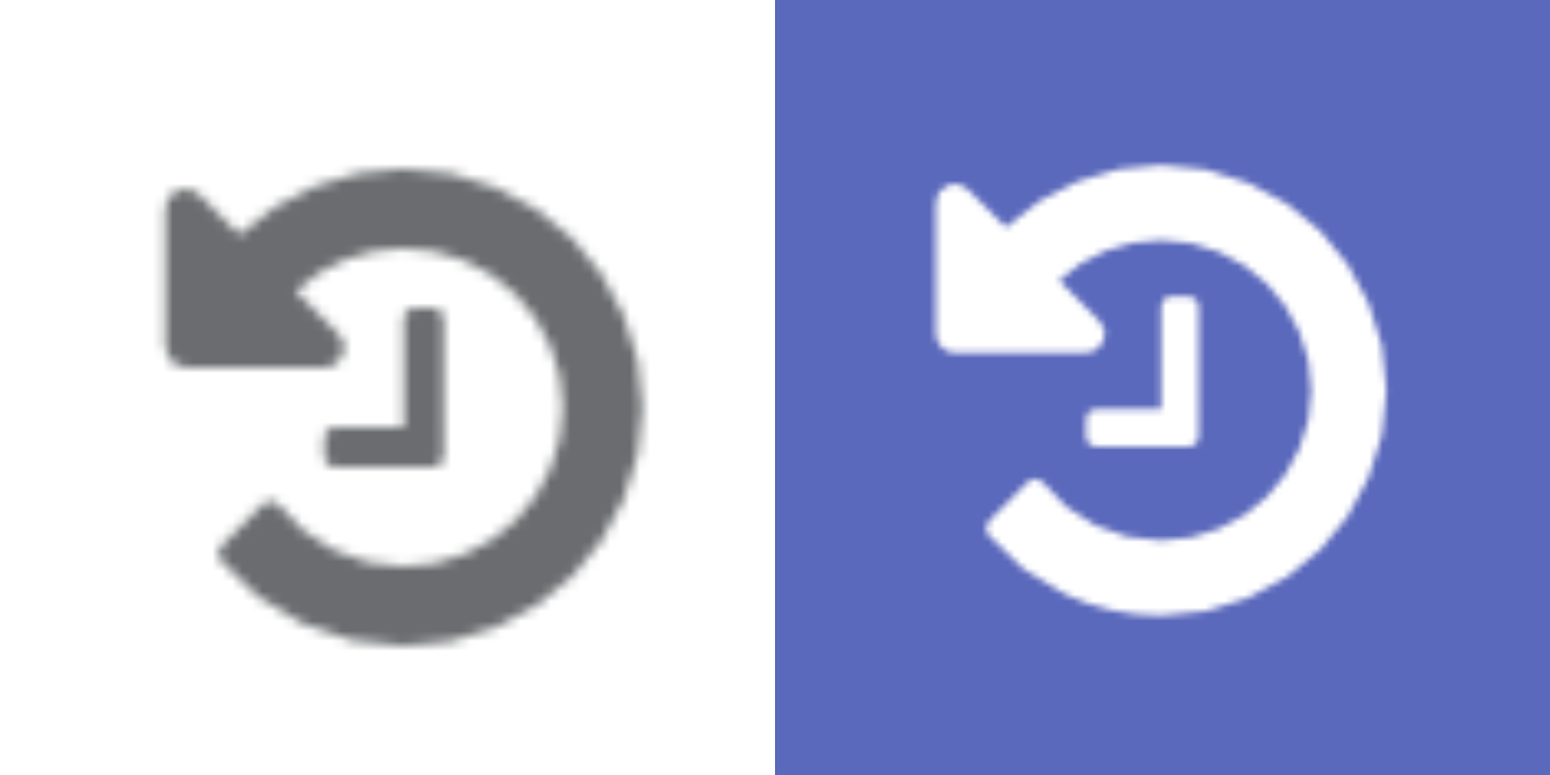 The two types of Claim History buttons. One is a grey icon on white background - the other is a white icon on a purple background. The icon is a counterclockwise arrow, surrounding clock hands indicating 9 o'clock