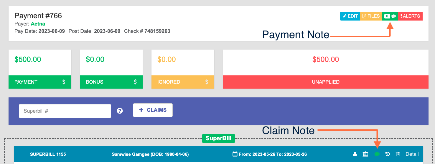 Payment and Claim Notes emphasized