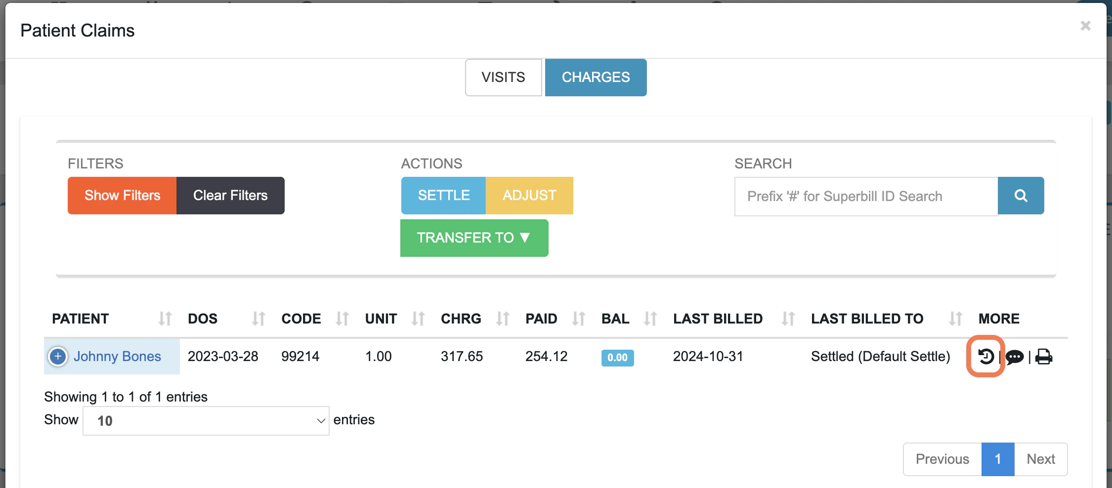 Elation Billing Claim History Button In Claims View