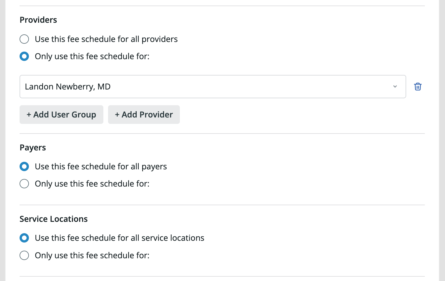 Specifying scope of a Fee Schedule