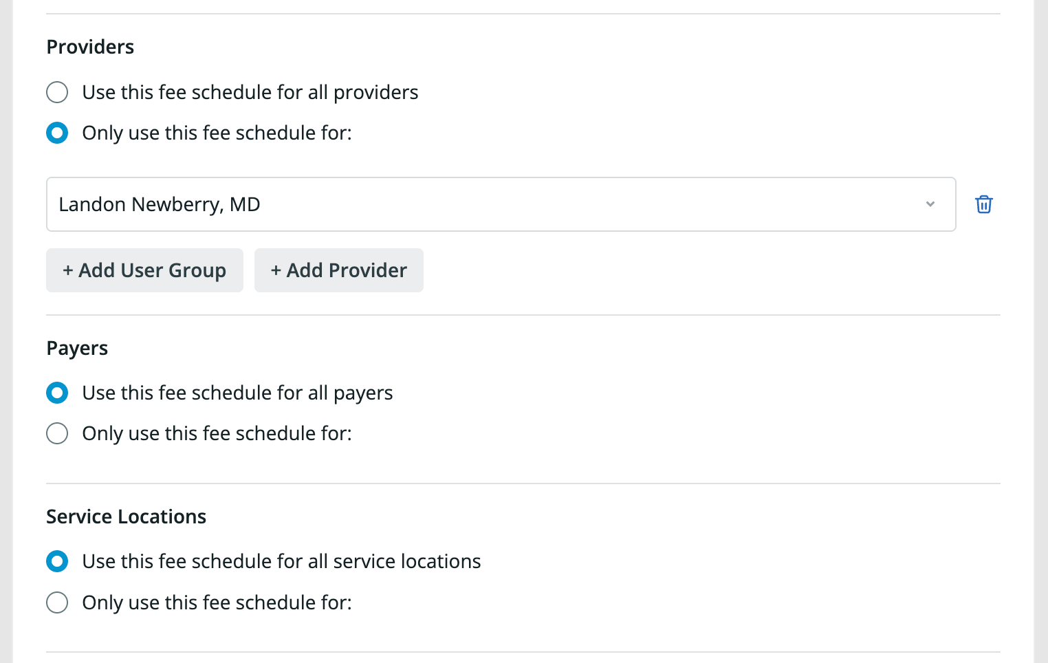 Specifying scope of a Fee Schedule
