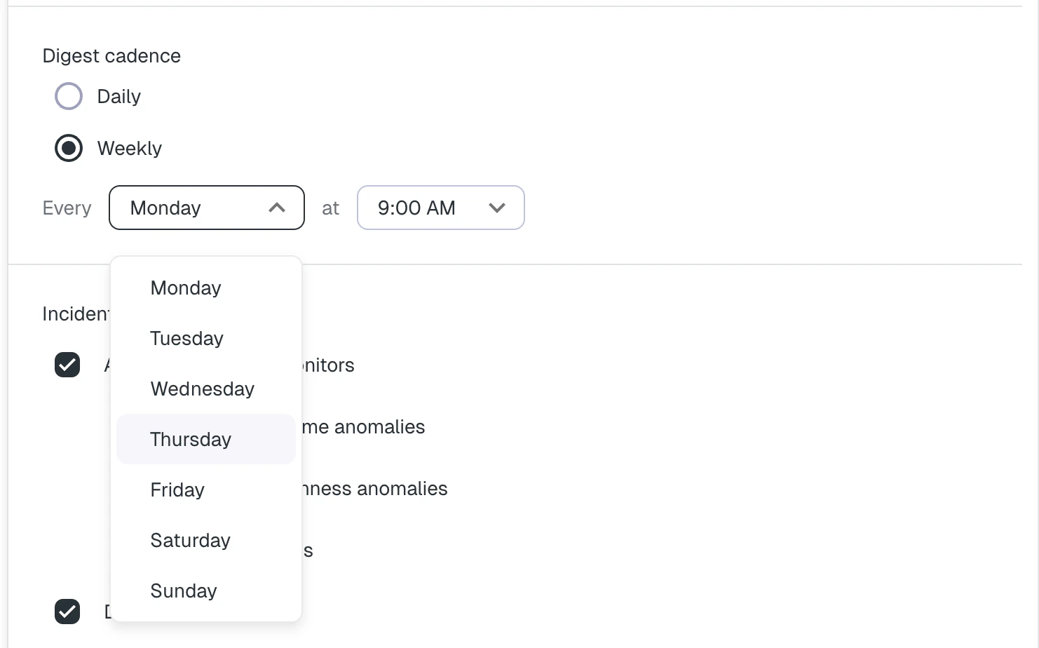 Digest cadence selector