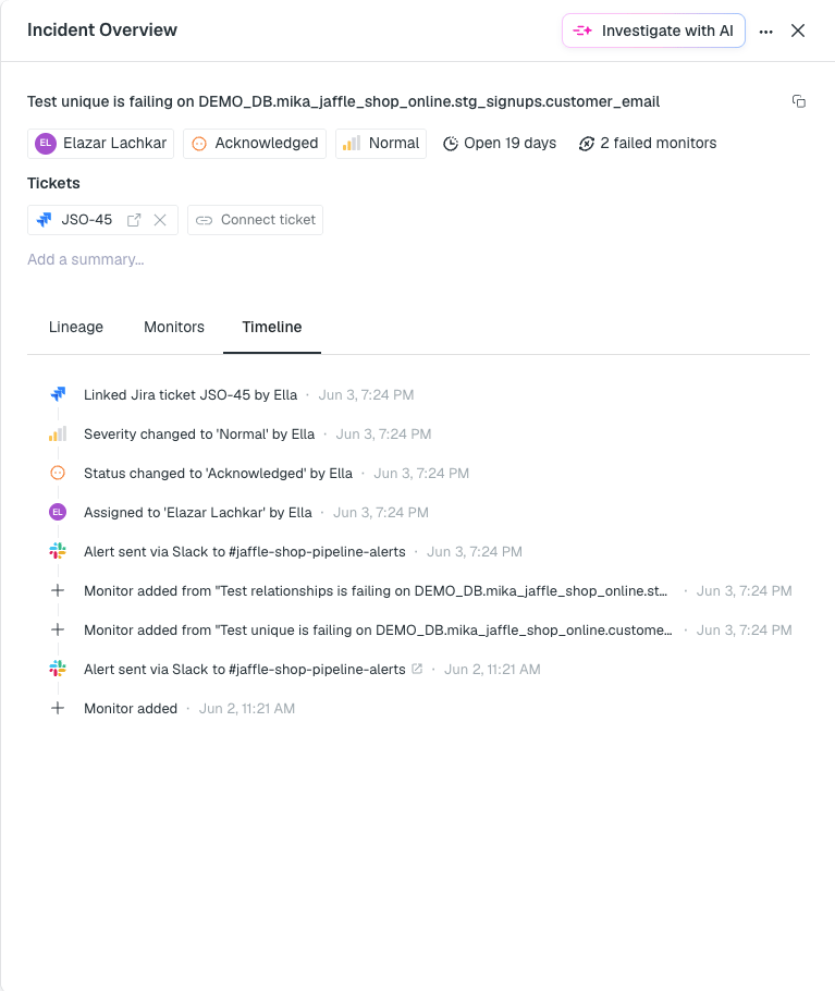 Incident detail — Timeline tab